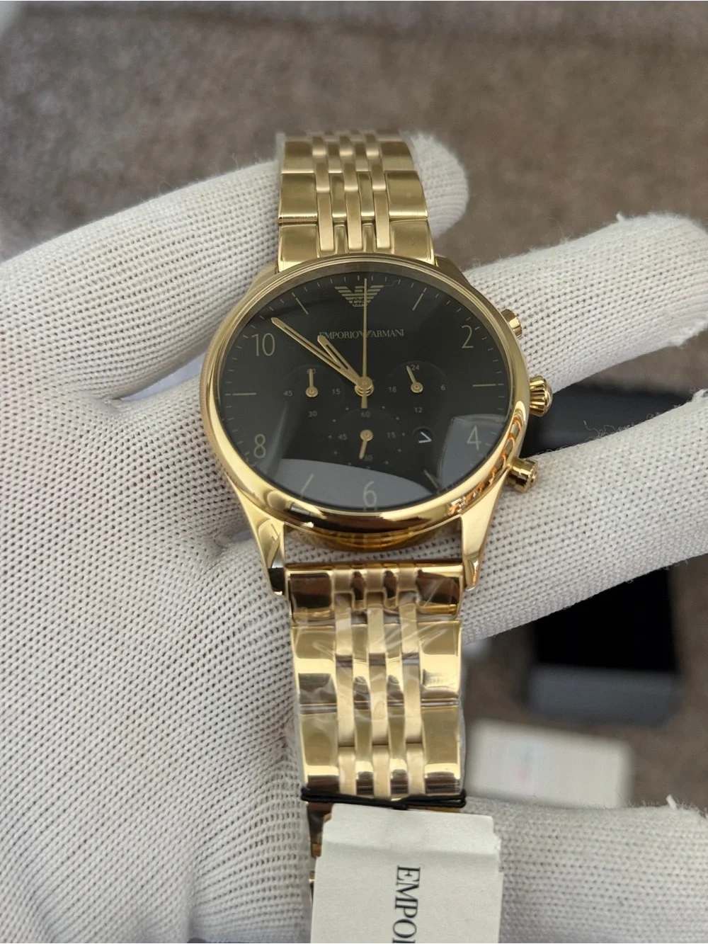 Emporio Armani men’s classic Gold-Tone Watch with Black Dial